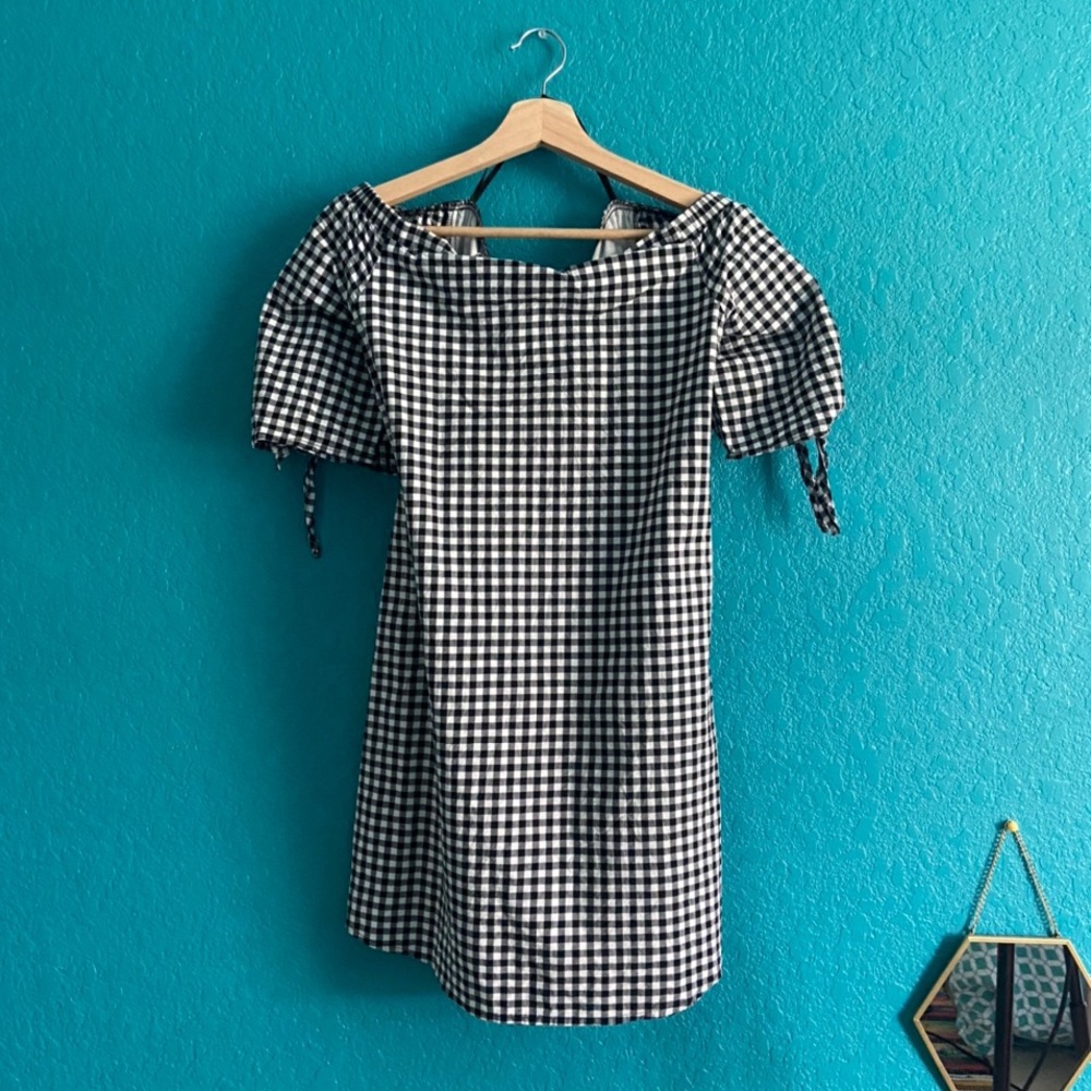 Flattering Bow Sleeve Mini Checkered Gingham Dress